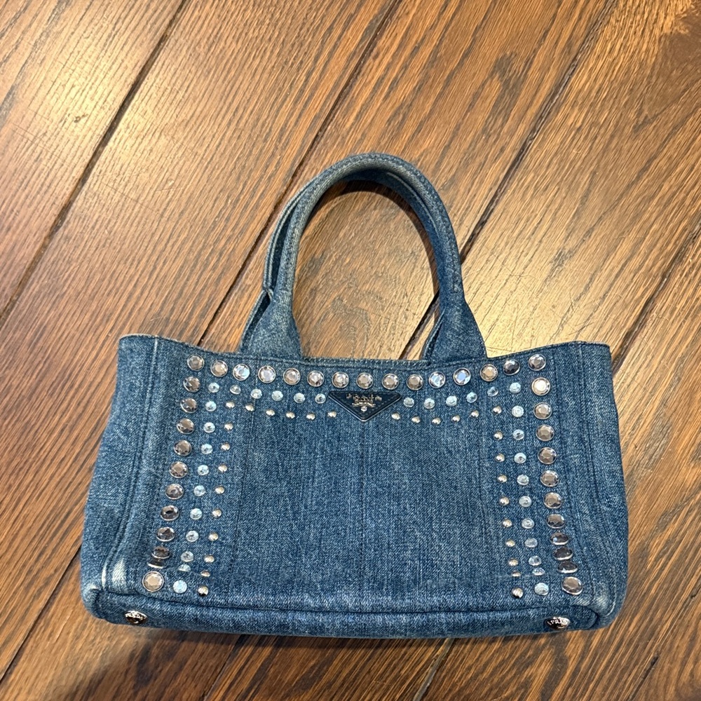 Prada Blue Studded Tote Bag